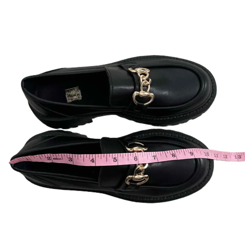Lug Sole Loafers Black Gold Chain Embellished Chunky Sole Polished NWOT Size 40 - Picture 10 of 10